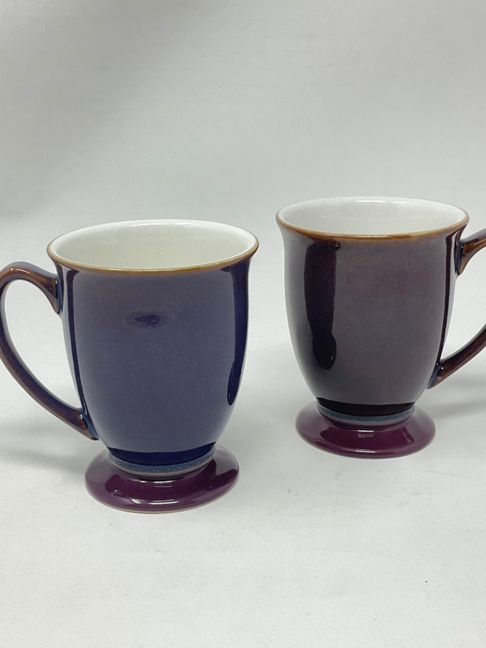 2 Denby Storm (retired) Stoneware Purple Footed Coffee Mugs